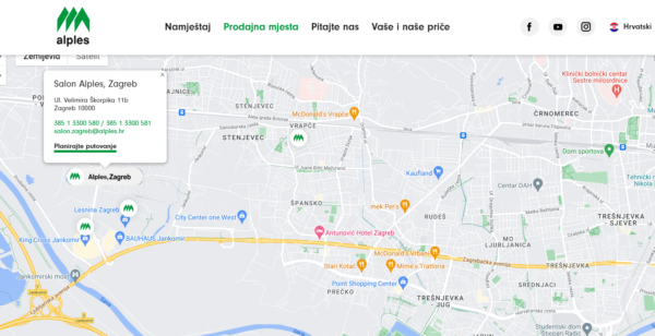 zemljevid salona Zagreb